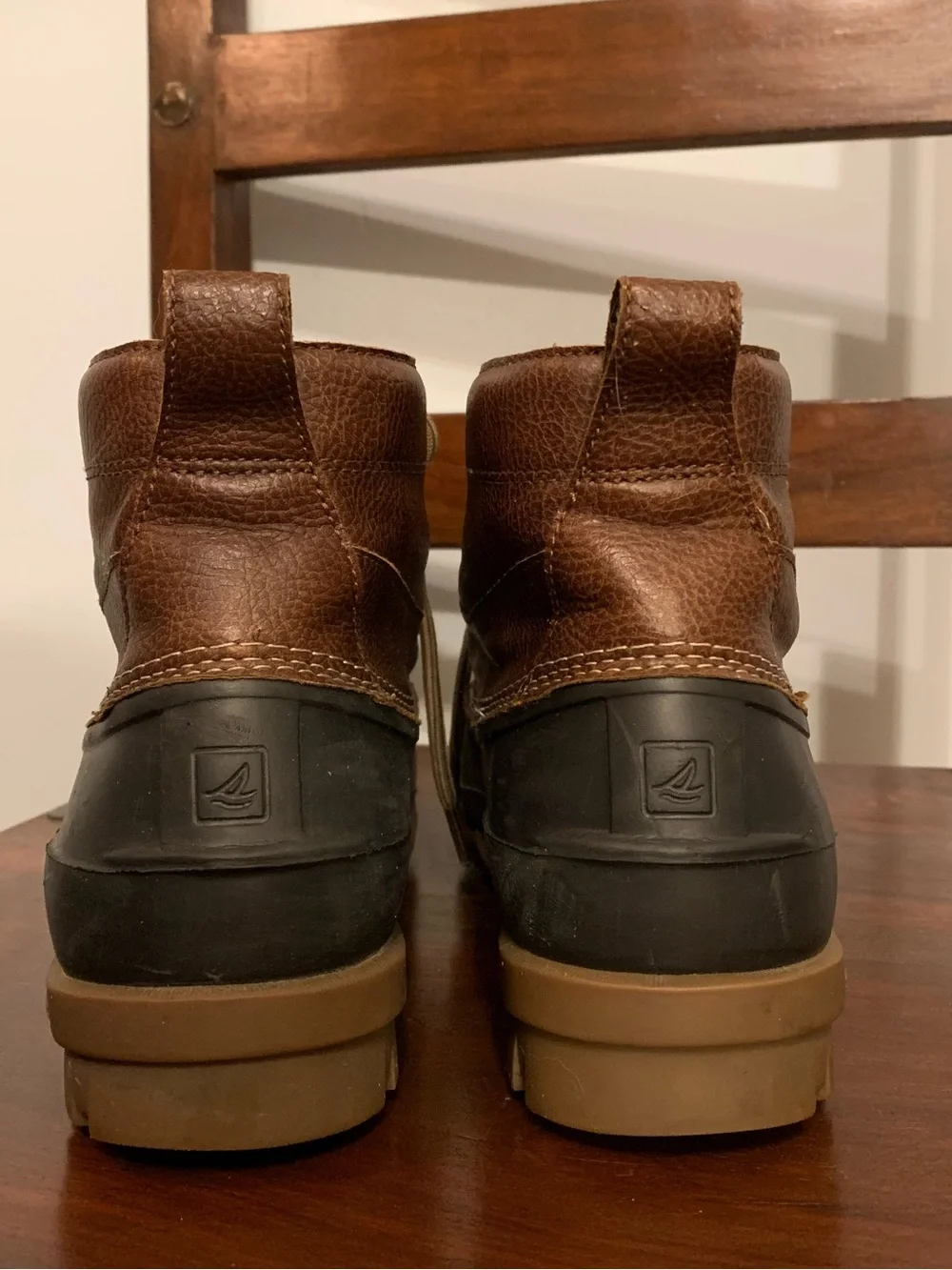 Sperry Brown Leather and Black Rubber Lace-Up Duck Boots